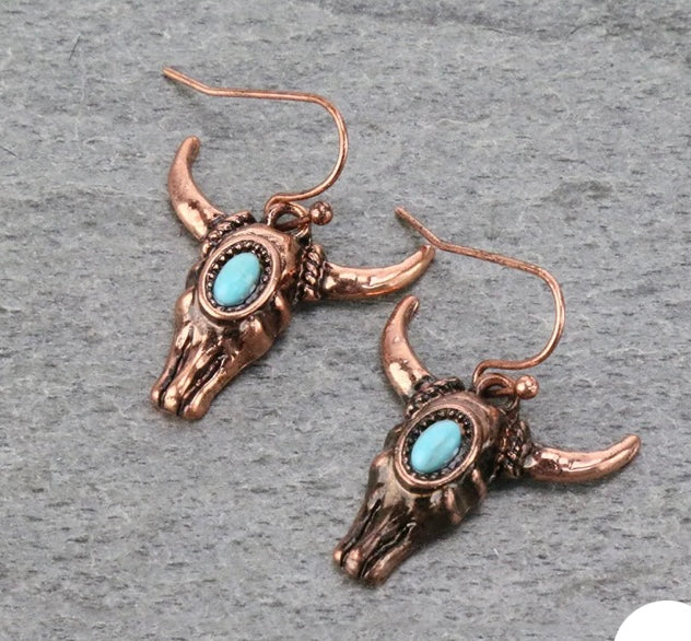 Bronze steerhead earrings