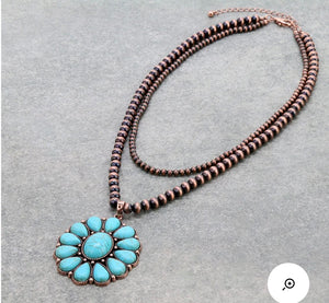 Bronze and turquoise cluster oval necklace