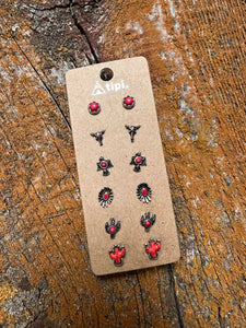 Red and silver boho earring set
