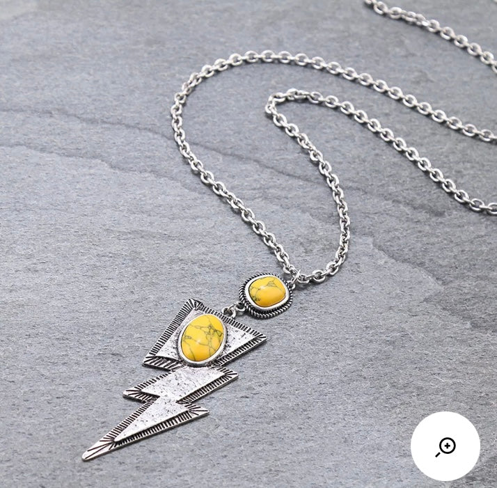 Yellow and silver long bolt necklace