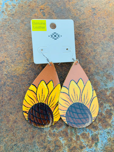 Sunflower leather earrings