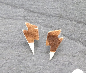 Cowhide bolt post earrings