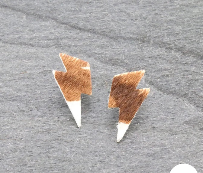 Cowhide bolt post earrings