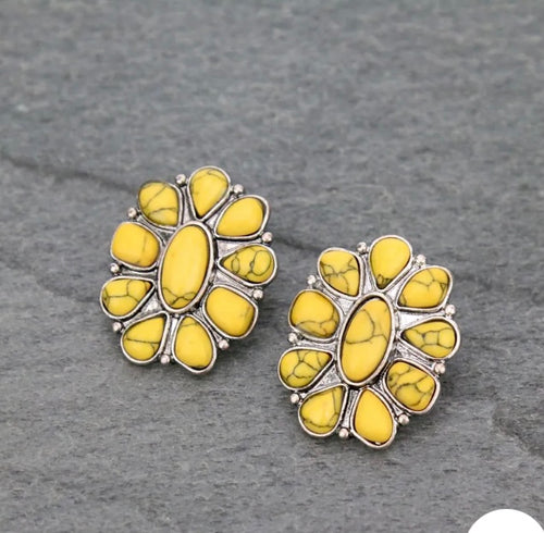 Yellow cluster post earrings