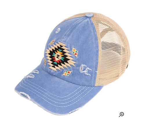 Purple c.c Aztec pony tail cap