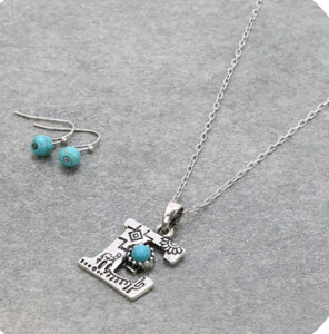 Turquoise and silver E initial necklace