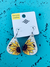 Load image into Gallery viewer, White leather sunflower earrings