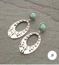 Load image into Gallery viewer, Natural turquoise cross earrings