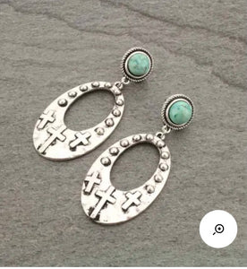 Natural turquoise cross earrings