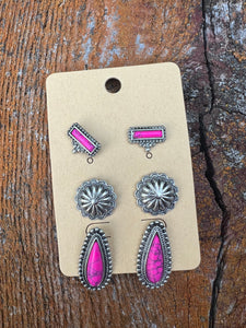 Pink and silver earring set