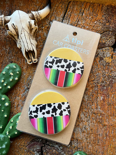 Cowprint serape car coasters