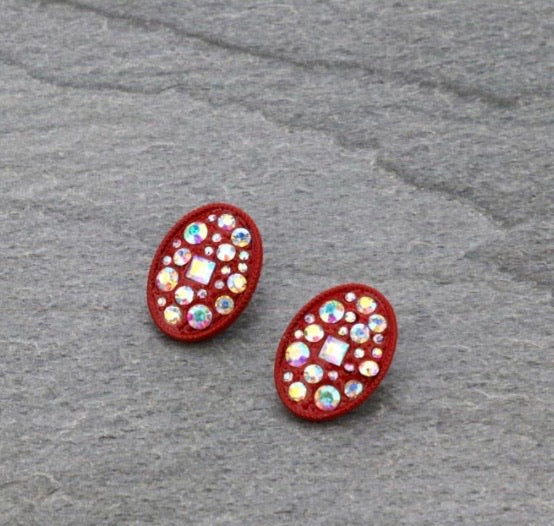 Red bling post earrings