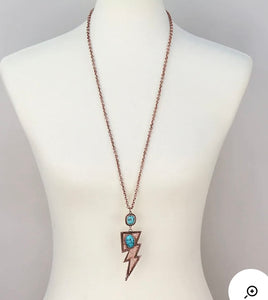 Bronze and turquoise bolt necklace