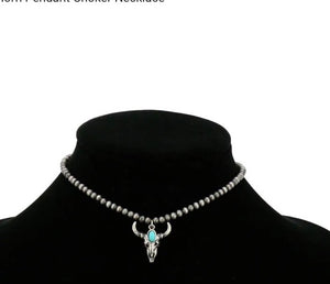Silver steerhead choker necklace