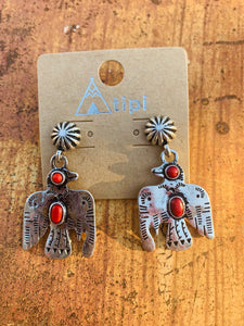 Red and silver thunderbird earrings
