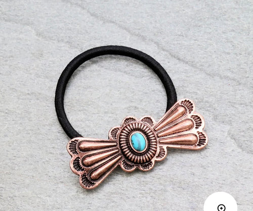Bronze and turquoise ponytail holder