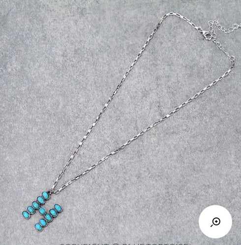 Turquoise H initial necklace