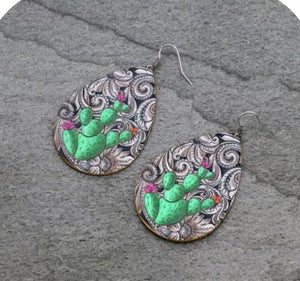 Leather cactus earrings