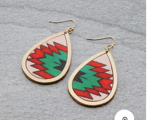 Red and green Aztec earrings