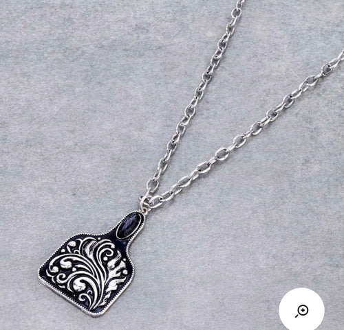 Black cattle tag necklace