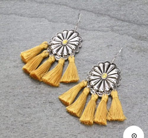 Mustard concho fringe earrings