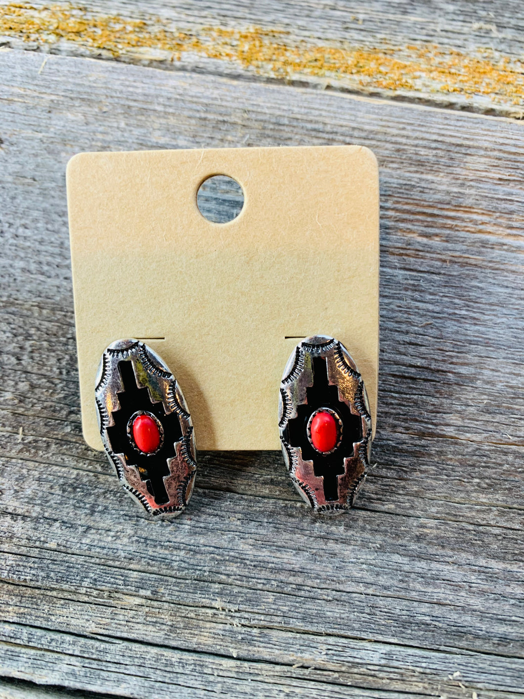 Silver and red earrings
