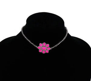 Pink cluster choker necklace