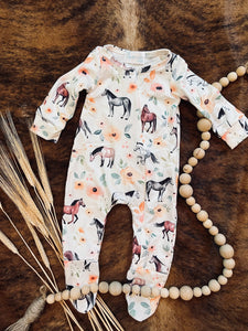 Horse floral footed baby sleeper