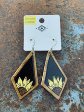Load image into Gallery viewer, Black leather sunflower earrings
