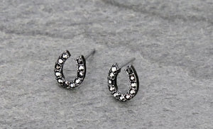 Black horse shoe earrings