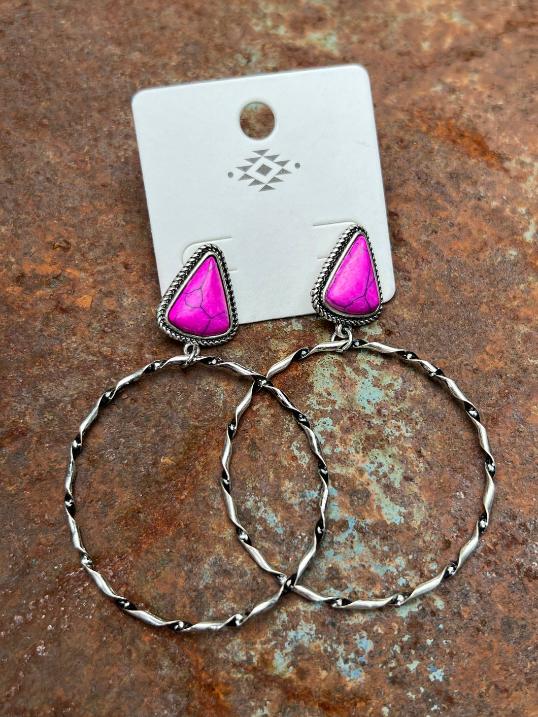 Pink and silver boho earrings