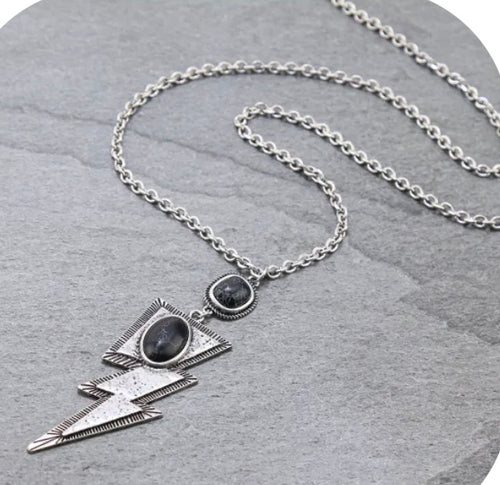 Black and silver long bolt necklace
