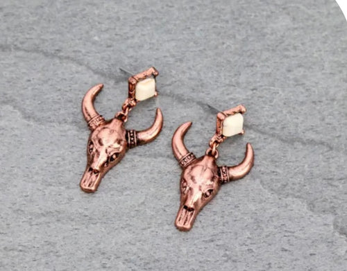 Bronze steerhead earrings