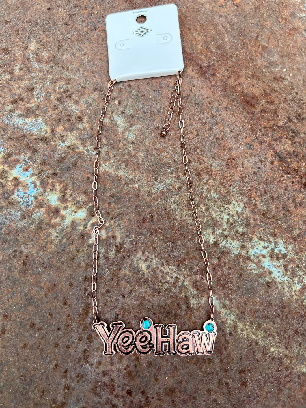 Bronze and turquoise yeehaw necklace