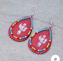 Load image into Gallery viewer, Red cactus Aztec earrings