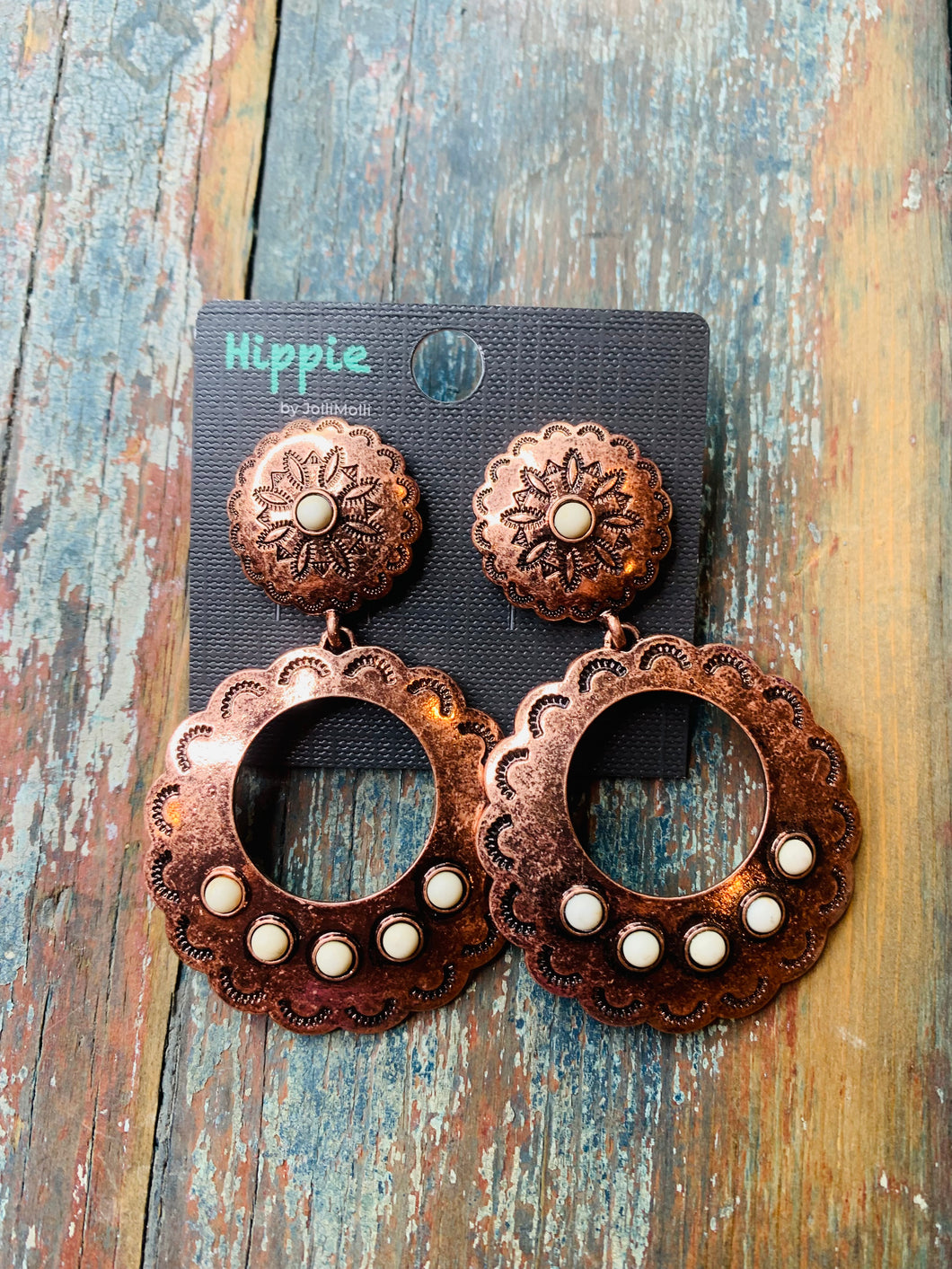 Bronze and white earrings