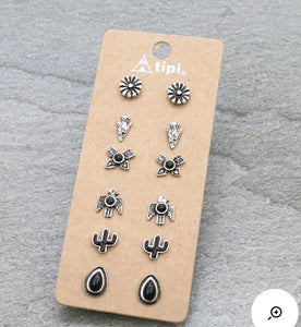 Black and silver boho earring set