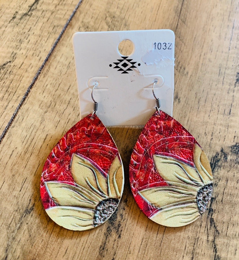 Red sunflower earrings
