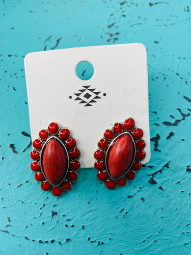 Red post cluster earrings