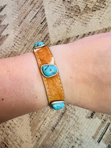 Cowhide style turquoise bracelet