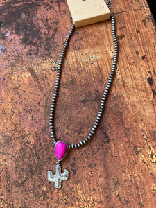 Simple pink cactus necklace