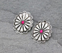 Load image into Gallery viewer, Silver and pink concho earrings