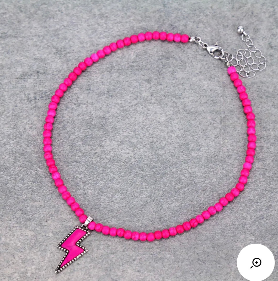 Pink bolt choker necklace