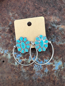 Turquoise and silver cluster boho earrings